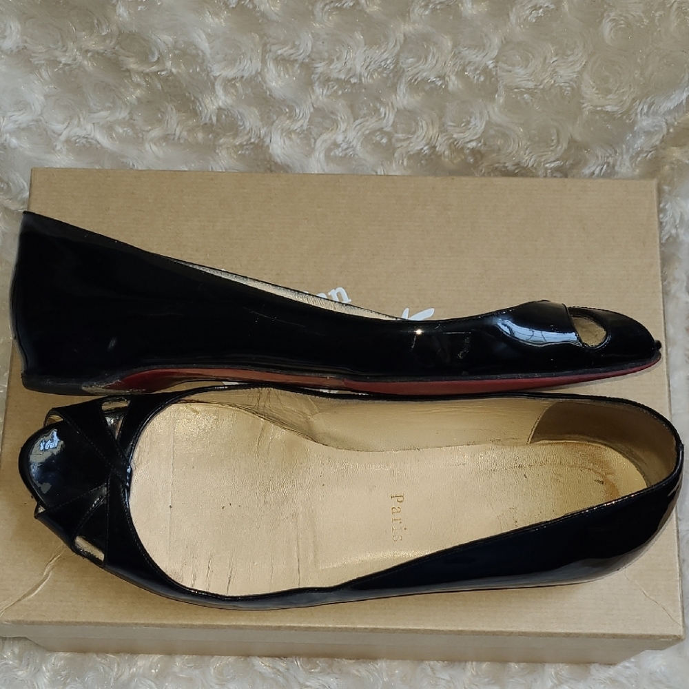 Christian Louboutin Black Peep Toe Flats